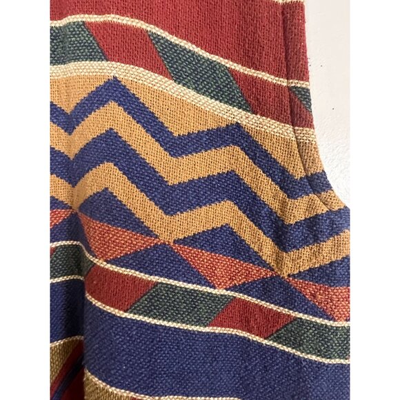 Western Striped Vest S Red Aztec Tapestry Tribal Boho Fringe Chevron Indian 70s - Picture 12 of 13
